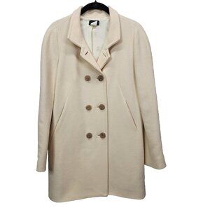 J‎ Crew Women's Ivory Cream Wool Blend Double Breasted Peacoat Long Size 0